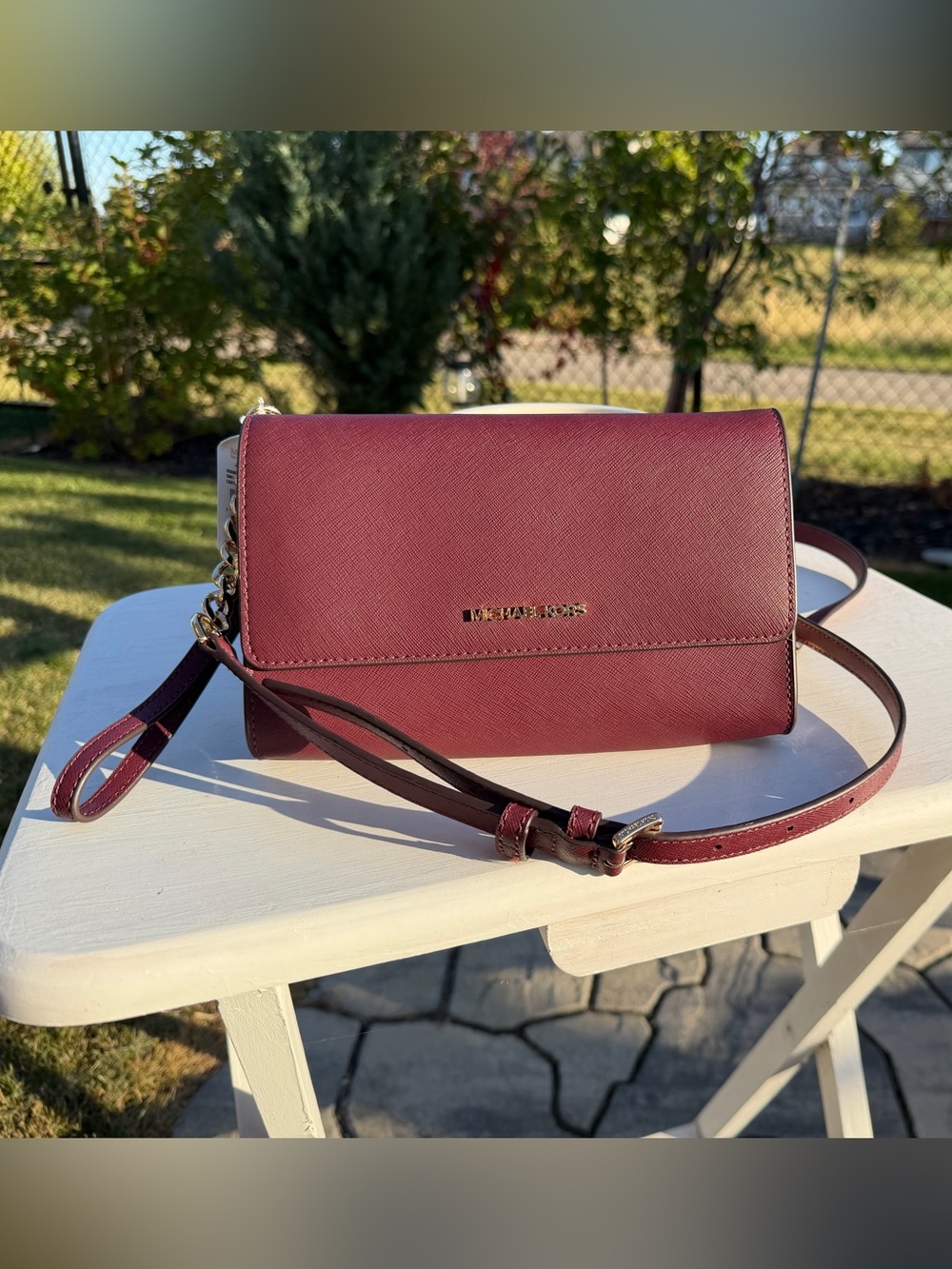Michael Kors Wine Red Saffiano Leather Crossbody